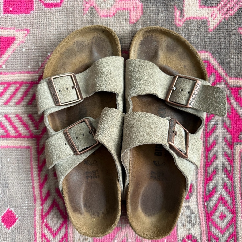 Birkenstock Arizona Sandals - Taupe Suede Leather